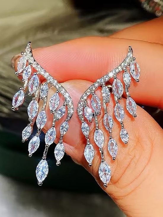 Anthropologie Jewelry - Silver Marquise Cascade Fringe Earrings - Clear
